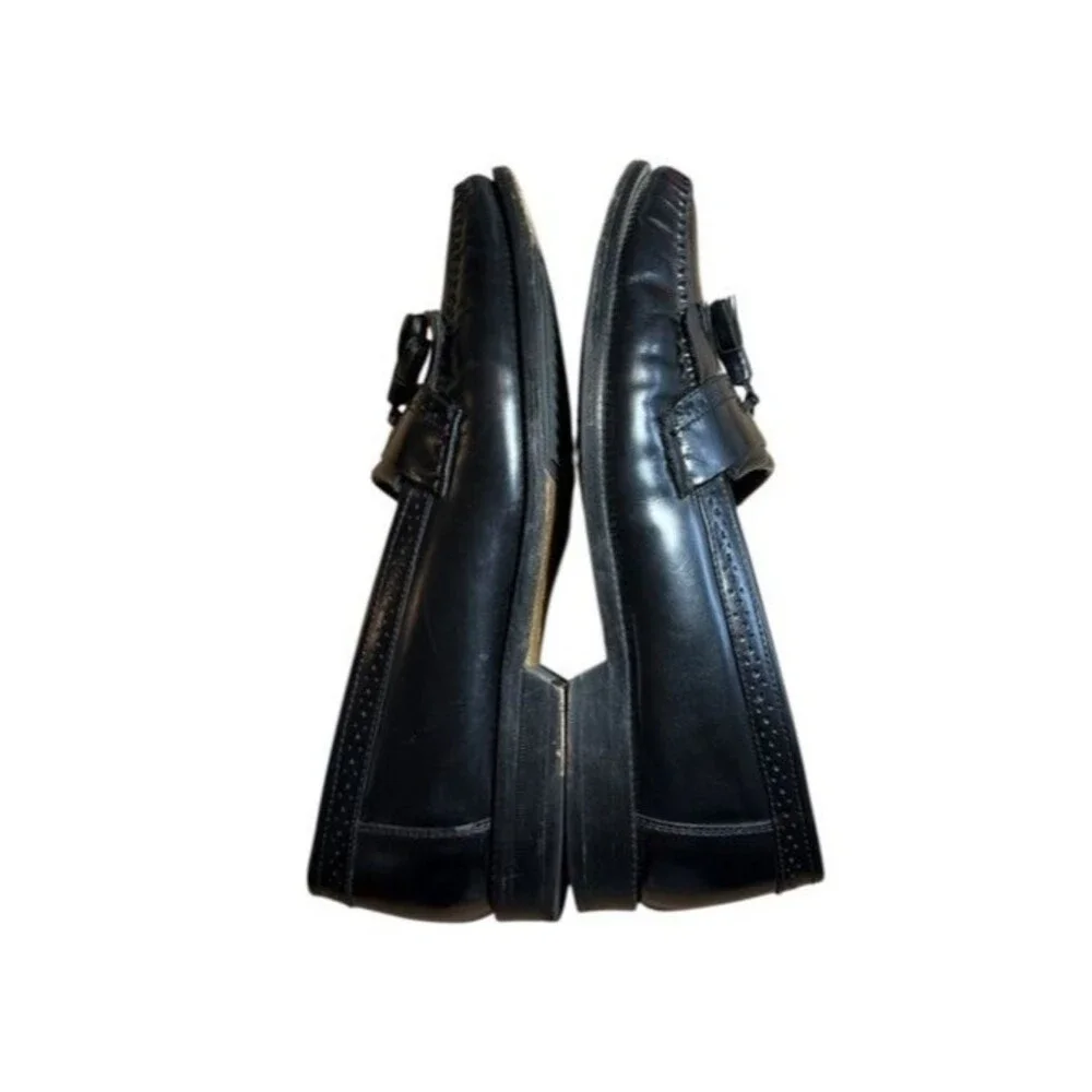 Bass Mens Tassel Loafer Size 11D Wide NELSON Slip On Black Leather Dress Shoes